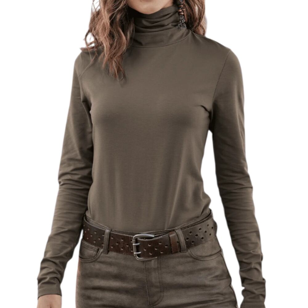 Women's Peruvian Connection Extreme T-Neck Driftwood Scrunchable Turtleneck XS